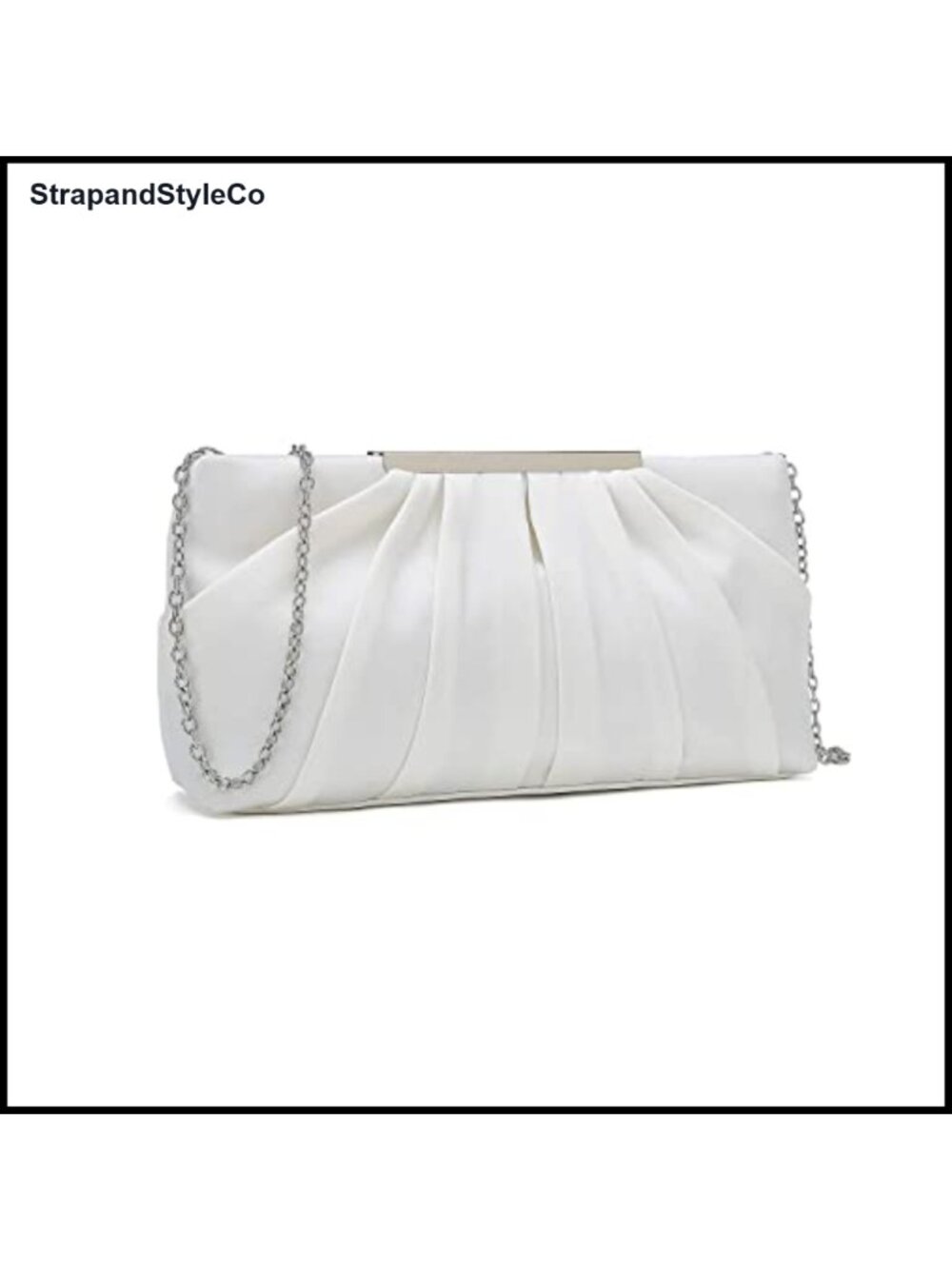 Pleated Satin Evening Clutch Formal Handbag Detachable O Chain Crossbody